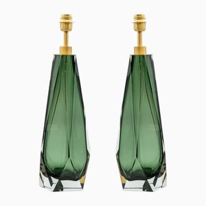 Lampade da tavolo Briolette in vetro di Murano verde smeraldo, set di 2