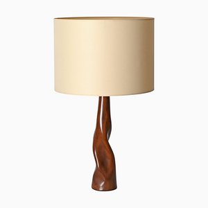 Midcentury Italian Sculptural Table Lamp in Curved Brown Leather, 1970s