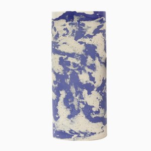 Hohe Zylinder Vase aus Blauem Steingut von Maevo, 2017