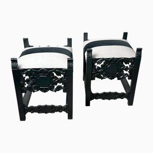 Italienische Neorenaissance Bänke mit Sitzen aus Leinen & Samt, 1890er, 2er Set