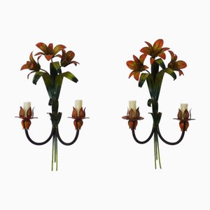 Large Vintage Painted Metal Wall Lights, 1970s, Set of 2