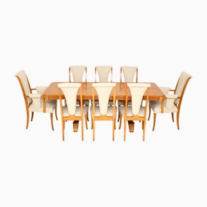 Mesa de comedor y sillas Art Déco de nogal de Hille, años 20. Juego de 9