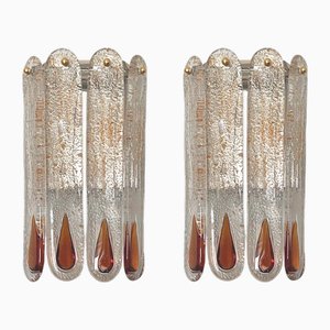 Apliques de pared italianos de cristal de Murano en ámbar de Mazzega, años 70. Juego de 2