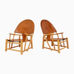Grands Fauteuils Hoop G23 en Cuir Cognac par Piero Palanghe & Wherter Toffoloni pour Germa, Italie, 1972, Set de 2