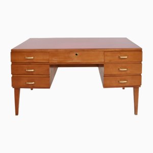 Scrivania con ripiano in vetro rosso in stile Gio Ponti, Italia, anni '50