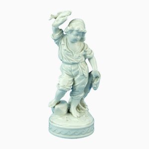 Figurine ancienne de jeune pêcheur en porcelaine blanche de Ginori Doccia, début 19ème