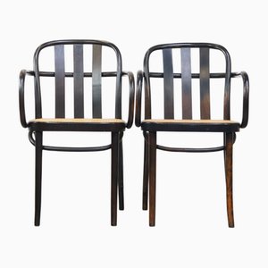 Set of Wooden Dining Chairs with Woven Seats