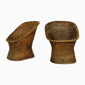 Set of Nordic Barrel Armchairs in Woven Rush, Denmark, 1970