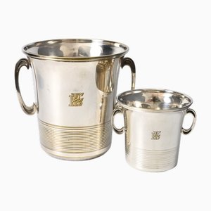 Cantinetta portabottiglie Art Deco placcata in argento, anni '30, set di 2
