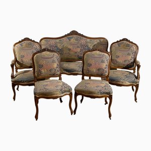 Louis XV Wohnzimmer Set aus Nussholz, 1920er, 5er Set