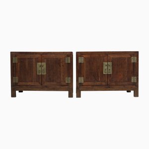 Antique Square Elm Corner Cabinets, Set of 2