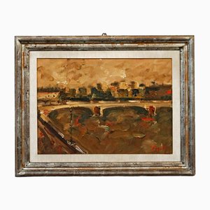 Emanuele Cappello, Brücke über den Tiber, 1970er, Ölgemälde auf Leinwand, gerahmt