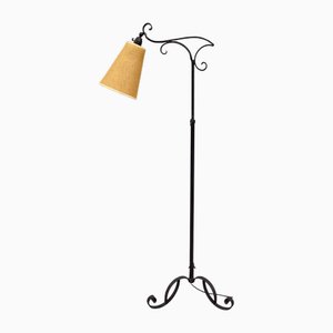 Danish Functionalist Adjustable Floor Lamp in Wrought Iron, 1940s