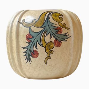 Handbemalte Art Deco Steingut Vase mit Blumen von Knabstrup, 1930er