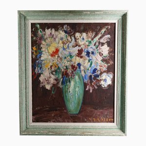 Eller-Lucien Rodier, Flores en un jarrón, años 20, óleo sobre lienzo