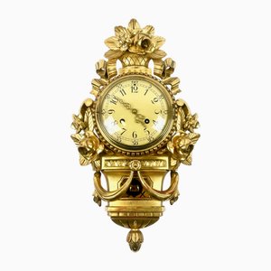 Swedish Rococo Style Gild Carved Wood Wall Clock from Westerstrand, 1960s