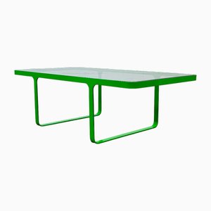 Mesa de centro Trace vintage de metal verde y vidrio de Florence Knoll para Herman Miller, años 80