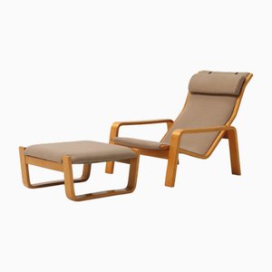 Sillón Pulkka con otomana de Ilmari Lappalainen para Asko, años 80. Juego de 2