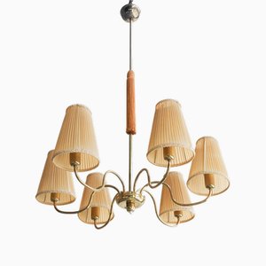 Brass Chandelier with Shades, 1950s