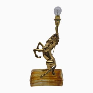 Lampe Vintage en Laiton avec Socle en Verre de Murano, 1980s
