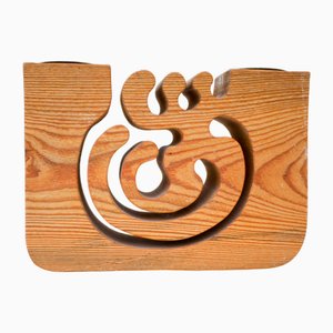 Large Wooden Candleholder by Gunnar Kanevad for Gamla Linköping, 1984