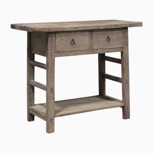 Natural Elm 2-Drawer Table, 1800s