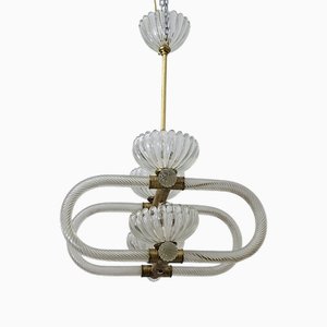 Art Deco Hängelampe aus Muranoglas & Bronze Also von Barovier and Toso, 1950er