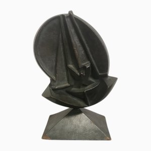 Bronzeskulptur auf Sockel mit Darstellung eines Bootes, 1990er