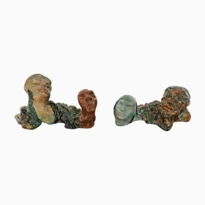 Savino Tripodi, Figurative Sculptures, 1980s, Glazed Terracotta, Set of 2