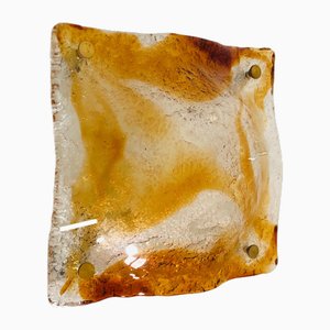 Aplique de pared italiano Mid-Century moderno de cristal de Murano ámbar de Mazzega, años 70