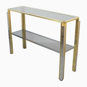 Italian Console in Brass and Chromed Metal, 1970s