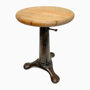 Adjustable Stool in Cast Iron and Wood from Singer, 1930s