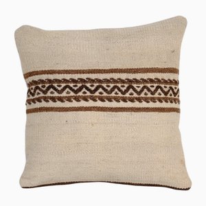 Handmade Organic Hemp Kilim Cushion Cover in White and Brown