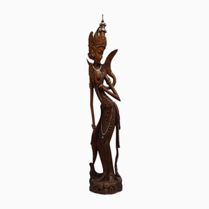 Large Balinese Hand-Carved Coromandel Wooden Sculpture of Dancer, Indonesia, 1920s-1940s
