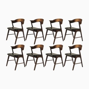 Fully Restored Rosewood Dining Chairs in Black Leather Upholstey, 1960s, Set of 8