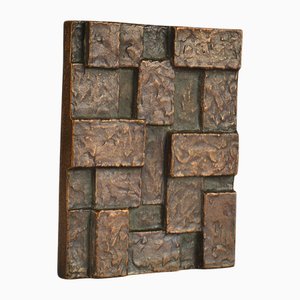 Architectural Push and Pull Door Handle in Bronze with Cubist Relief, 1970s