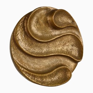 Round Push and Pull Door Handle in Bronze with Curvaceous Relief, 1970s
