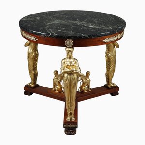 Large Empire Style Pedestal Table in Mahogany and Mahogany Veneer, 1880