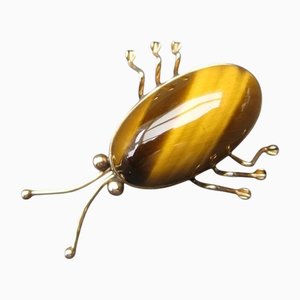 Vintage Brooch in 14 Karat Gold with Tiger Eye Stone