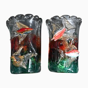 Murano Glass Aquarium Fish Sconces by Alfredo Barbini, Set of 2