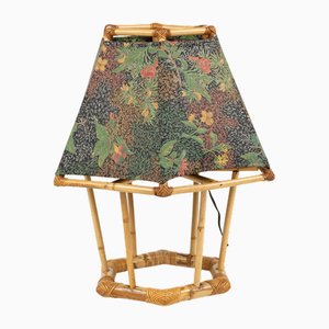 Lámpara de mesa Mid-Century moderna de ratán y bambú, años 70