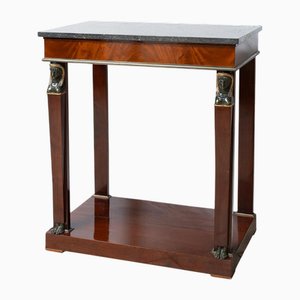 Return of Egypt Console in Mahogany Feather with Black Belgian Marble Top, France, 19th Century