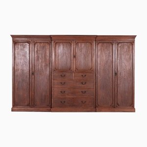 Large 19th Century English Mahogany Breakfront Compactum Wardrobe Set, 1880, Set of 5