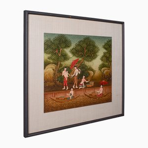 Artista tailandés, Escena del Lejano Oriente, Gouache, años 80, Enmarcado