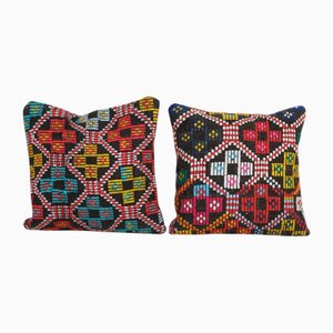 Turkish Striped Kilim Cushion Covers, 2010s, Set of 2