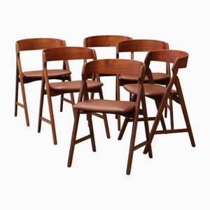 Vintage Model 71 Chairs in Teak and Leather by Henning Kjærnulf, 1960s, Set of 6