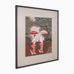 Artista tailandés, Escena del Lejano Oriente, Gouache, años 80, Enmarcado