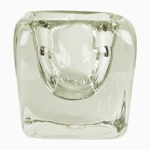 Grand Bol en Verre Transparent Épais, Travaillé à la Main et Broyé, 1960s
