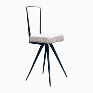 Silla italiana vintage pequeña con estructura de metal y asiento de madera maciza, años 50
