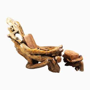 Olive Wood Lounge Chair, 1960s